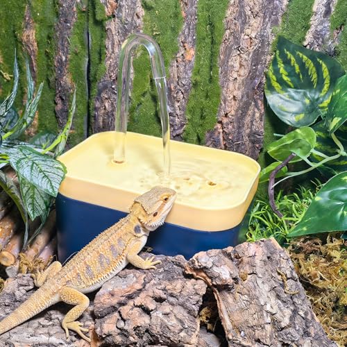 Tfwadmx Reptile Waterfall Reptile Water Fountain Lizard Drinking Fountain Chameleon Water Dripper, Bearded Dragon Cage Accessories for Lizard Gecko Snake (Yellow Blue) - color: Yellow Blue
