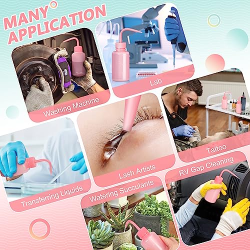 Valchoose 150ml Translucent Pink Squeeze Wash Bottles, Easy to Carry,2 Pack | Angled Bend Nozzle, Labor-Saving Squeeze, Leakproof Lid, for Tattoo, Eyelash Extensions, Lab Cleaning & Succulent Watering - color: Pink, size: 2x150ml