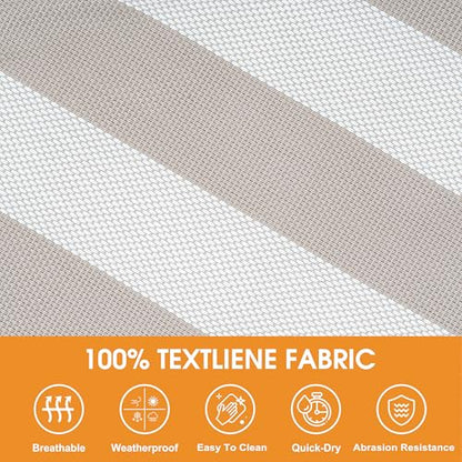 Lazy Daze Double Textliene Quick Dry Hammock with Spreader Bar for Outdoor | 11 Ft Hammock for 2 Person, Weather Resistant Fabric, 450 Lbs Capacity, Hammock Bed 78 x 55 In with Carabiners, Chains - color: Beige White Stripes