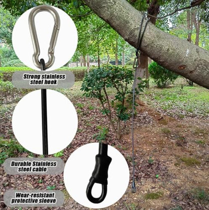 3PCS 40 Inch Bird Feeder Hanger for Tree with Carabiner Clip,Hanging Cable Tree Limb Hanger Protector with Silicone Sleeve, Stainless Steel Cable for Bird Feeders, Birdbaths, Planters