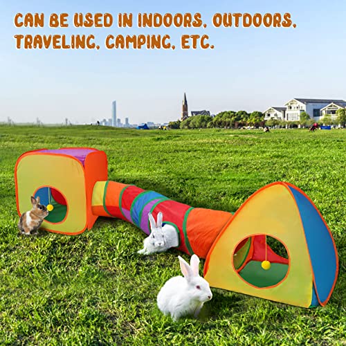 YUEPET Rabbit Tunnel & Cube Tent, Bunny Hideout, Guinea Pig Tunnel, Rainbow | Foldable 3-in-1 Set, Bunny Tunnel, Crinkle Fabric, Play Ball Included, Configurable Shapes, Rainbow Design - color: Rainbow