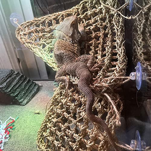 Bearded Dragon Hammock,Lizard Lounger,Natural Seagrass Reptile Hammocks with Hanging Plants Climbing Jungle Vines Flexible Leaves Habitat Decoration for Lizard Geckos Snakes (4 PCS)