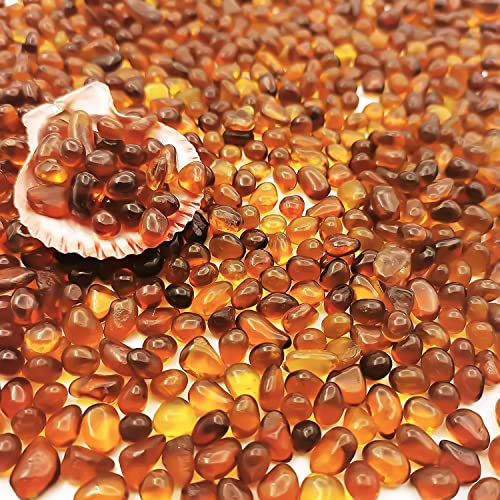 Keedolla Aquarium Sea Glass Pebble Stones, 6-9mm Fish Tank Gravel Marble Rock for Aquarium, Fish Turtle Tank, Vase Fillers, Garden - Amber(0.93LB/430g) - color: Amber, size: 0.93 Pound