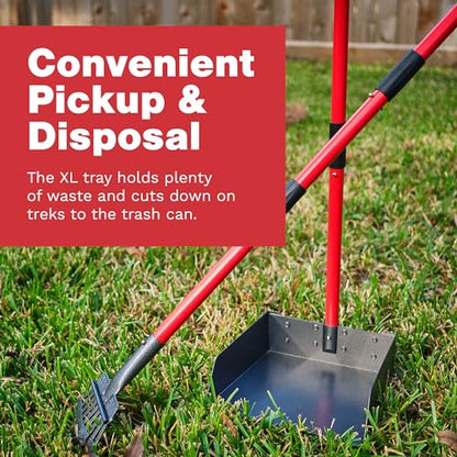 Metal Pooper Scooper for Dogs with Heavy Duty Long Handle Rake & XL Tray | Rustproof Aluminum Poop Scooper for Large Dogs with 9”W 9.5”L Extra Large Tray for Yard, Grass, Dirt & Gravel - color: 2 Piece Set - X Large