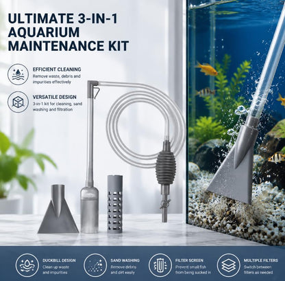 New Generation Aquarium Siphon Vacuum Cleaner Upgraded Version, Fish Tank Cleaner, Gravel & Sand Cleaning，5.6FT (Gray) - color: gray