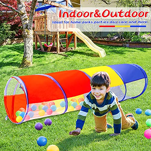 PigPigPen Kids Tunnel for Toddlers,Pop Up Play Tunnel Tent for Babies or Dogs, Indoor & Outdoor Toys for Kids Backyard Playset. (Red,Yellow,Blue Play Tent with mesh) - style: Red,yellow,blue play tent with mesh