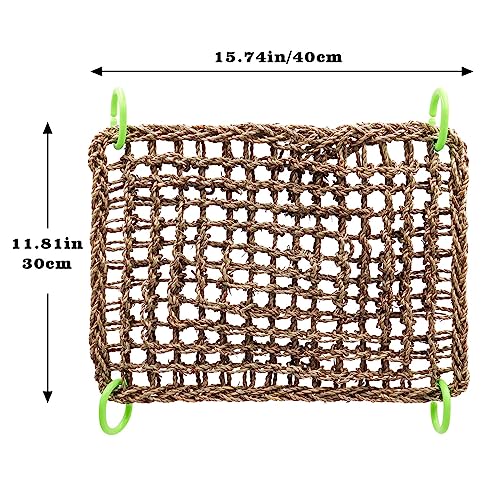 16 x 12 Inches Bird Seagrass Mat, Natural Seagrass Woven Net, Bird Hammock Mat with Hooks, Bird Cage Accessories, Climbing Rope Ladder Chew Toys for Cockatiel Hamster Guinea Pig Rats Hamster Parakeet - size: 16 x 12 Inches