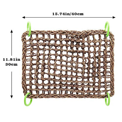 16 x 12 Inches Bird Seagrass Mat, Natural Seagrass Woven Net, Bird Hammock Mat with Hooks, Bird Cage Accessories, Climbing Rope Ladder Chew Toys for Cockatiel Hamster Guinea Pig Rats Hamster Parakeet - size: 16 x 12 Inches
