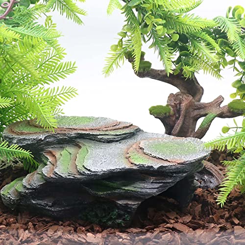Reptile Resting Terrace Tortoise Climbing Platform Shale Scape Step Ledge, Reptile Cave Hideout Leopard Gecko Accessories Decorations, Great for Reptiles, Amphibians, Bearded Dragons, Lizard, Frogs - style: Medium-B-12*6*4