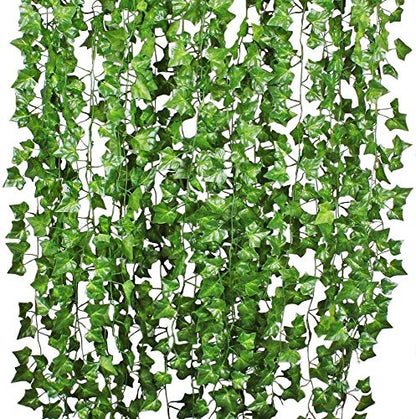 84 Feet 12 Strands Artificial Ivy Leaf Plants Vine Hanging Garland Fake Foliage Flowers Home Kitchen Garden Office Wedding Wall Decor, Green - size: 84 Feet