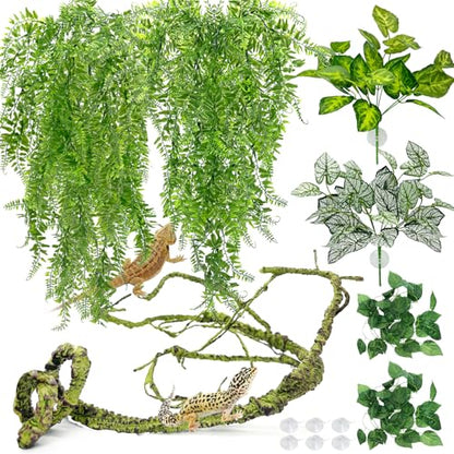 Hamiledyi 7 Pcs Reptile Plants Bendable Climbing Vines Terrarium Hanging Artificial Leaves, Bearded Dragon Tank Accessories, Habitat Decor for Snake Leopard Gecko Lizard Chameleon - size: 7 PCS - Style 6