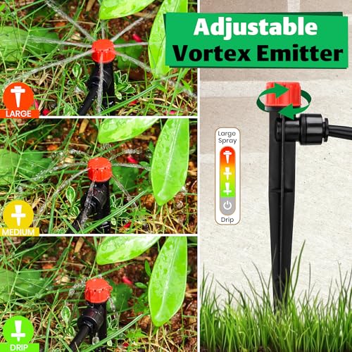 MIXC 30pcs Quick-Connect Drip Irrigation Emitters for 1/4" Drip Irrigation Tubing - Adjustable Push-to-Connect 360° Drip Emitters Stream on 5.5" Sturdy Stake for Irrigation System