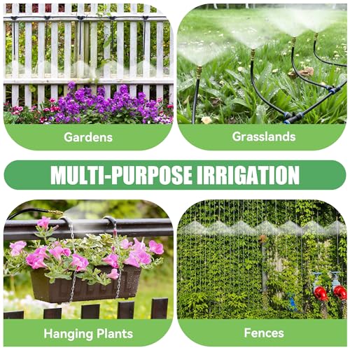100FT Drip Irrigation Kit System for Garden 360° Adjustable Garden Sprinklers for Yard Watering System with 18 Nozzles Raised Bed Greenhouse Plant Watering Devices Misting System - size: 100FT + 18pcs nozzles and connectors