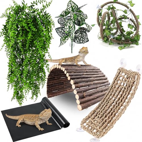 RUNANIA Bearded Dragon Tank Accessories, Reptile Mat Hammock Plants Bridge Jungle Climber Vines Terrarium Decorations for Bearded Dragon Lizard Snake - size: Large