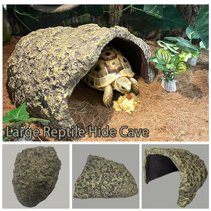 Tfwadmx Extra Large Reptile Hide,Resin Snake Hides for Ball Python,Tortoise Hideout Rock Cave with Vines Plants Leaves,Bearded Dragons Terrarium Habitat Decor for Lizards,Geckos,Turtles(Brown)