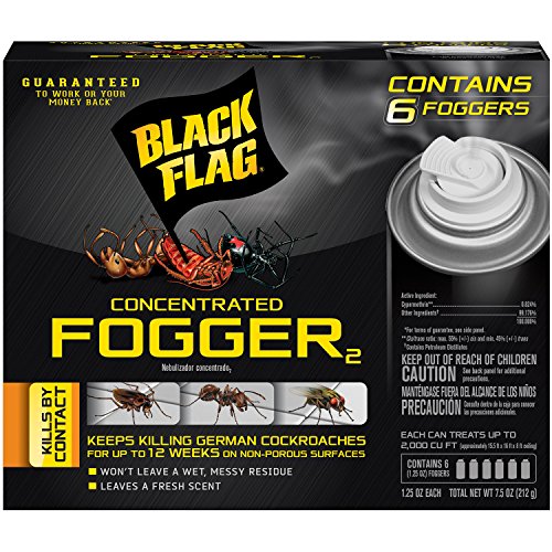 Black Flag Concentrated Fogger, 6 Count-1.25 Ounce Cans, Indoor Insecticide | Kills Roaches, Ants*, Fleas, Spiders**, Mosquitos and More As Listed by Contact, Treats Up To 2,000 Cu. Ft., Use Indoors - size: 6 Count (Pack of 1)