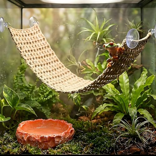 Cotton Reptile Hammock, Bearded Dragon Basking Bed & Snake Accessory | Washable 5.12"x17.72" strong suction bed for crested geckos & chameleons. Ideal vivarium tank accessories decor, snag-free