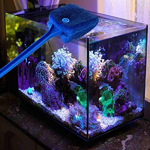 3 PCS Double-Sided AOODOOM Aquarium Fish Tank Algae Cleaning Brush with Non-Slip Handle, Sponge Scrubber Cleaner for Glass Aquariums and Home Kitchen