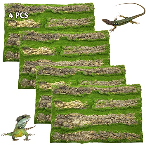 PINVNBY Reptile Terrarium Cork Background, Bearded Dragon Tank Bark Backdrop Wall Decor with Artificial Moss for Gecko Lizard Tortoise Frog Chameleon(4 Pack) - size: 【4 PCS】