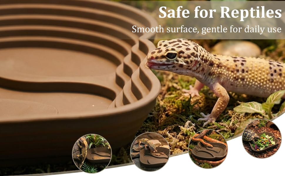 Reptile Bathing Pool, Right-Angle Detachable Design for Easy Water Changes, Internal & External Ramps for Easy Access, ABS Smooth Easy-Clean Water Dish for Small Reptiles