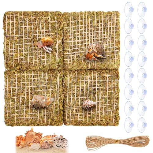 Ripeng 4 Pcs 6 Inch Hermit Crab Climbing Wall Adjustable Reptile Decor with 16 Suction Cups Hook and 1 Hemp Rope for 10 Gallon Tank Hermit Crab Supplies Fish Tank Decorations Climbing Toy