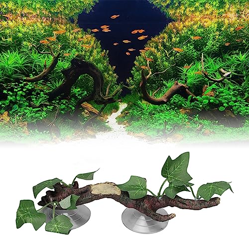 TITA-DONG Reptile Corner Branch, Hanging Terrarium Plant with Suction Cup, Aquarium Resin Ornament for Amphibian Lizard Snake Climbing, Leopard Gecko Tank Accessories Habitat Decor