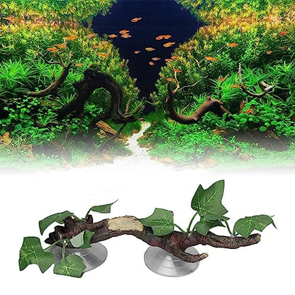 TITA-DONG Reptile Corner Branch, Hanging Terrarium Plant with Suction Cup, Aquarium Resin Ornament for Amphibian Lizard Snake Climbing, Leopard Gecko Tank Accessories Habitat Decor