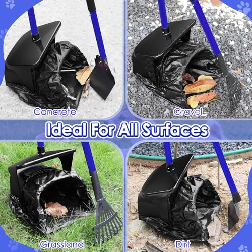 Lukovee Dog Pooper Scooper, 37.4" Long Metal Handle, No Bending Swivel Bin | Portable, Adjustable, Rake Spade Kit, Non-Stick Stainless Steel, 3L Odor-Seal Bin, Works on Grass Gravel Concrete, 20 Bags