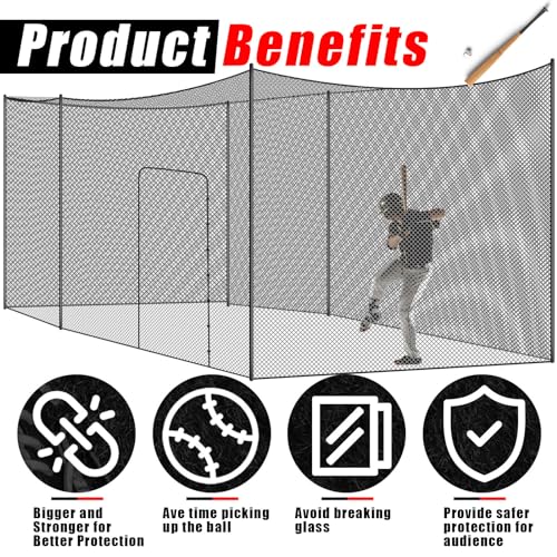 Syhood Baseball Batting Cage Net for Backyard NET ONLY | 55'L/35'L/20'L/10'L Cricket Golf and Softball Cage,Backyard, Indoor and Outdoor Garage Training for Portable PE Hitting Net - size: 20 x 8 x 8 ft