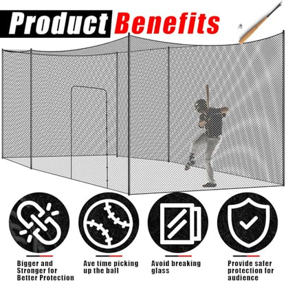 Syhood Baseball Batting Cage Net for Backyard NET ONLY | 55'L/35'L/20'L/10'L Cricket Golf and Softball Cage,Backyard, Indoor and Outdoor Garage Training for Portable PE Hitting Net - size: 20 x 8 x 8 ft