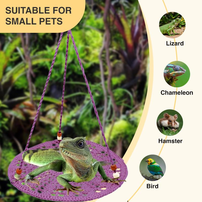 Reptile Hammock, Reptile Hammock Swing Hanging Bed for Bearded Dragon Lizard Snake Gecko Chameleon Parrot Hamster Small Pets （9.8"*17.7" Purple） - color: Purple