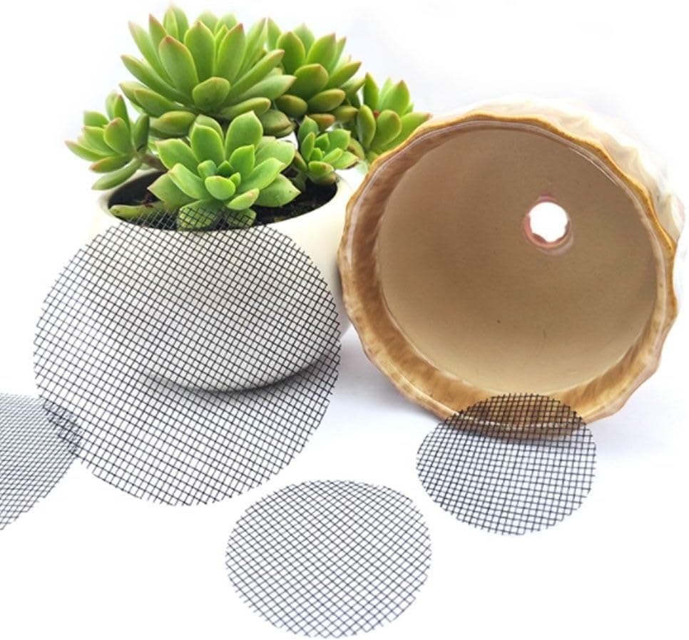 100Pcs Black Round Mesh for Plant Pot,Plant Pot Hole Meshs Pad Bonsai Meshs Flower Pot Drainage Mesh Drainage Hole Screens Bonsai Pot Bottom Grid Mat(2.5cm) Garden Pots