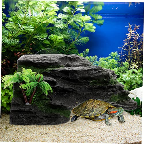 GANAZONO Aquarium Tortoise Basking Platform Multi-Functional Climbing Ramp for Aquatic Turtles Frogs Reptiles Durable Resin Decoration with Vivid Accessory for Water Turtles Lizards
