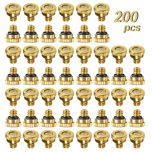 KUWAN 0.016" Orifice (0.4mm) Thread UNC 10/24 Brass Misting Nozzles 200PCS | Low Pressure Atomizing Misting Sprayer Water Hose Nozzle for Greenhouse, Landscaping, Outdoor Cooling Mister System - color: 200PCS