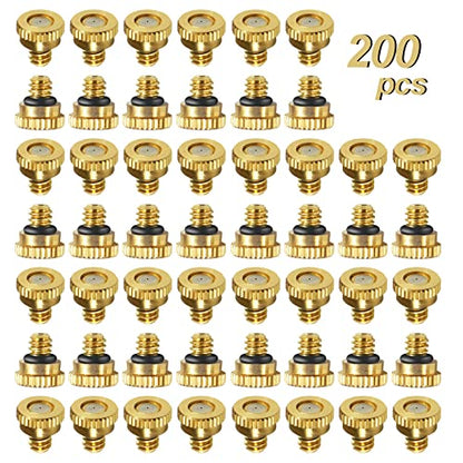 KUWAN 0.016" Orifice (0.4mm) Thread UNC 10/24 Brass Misting Nozzles 200PCS | Low Pressure Atomizing Misting Sprayer Water Hose Nozzle for Greenhouse, Landscaping, Outdoor Cooling Mister System - color: 200PCS