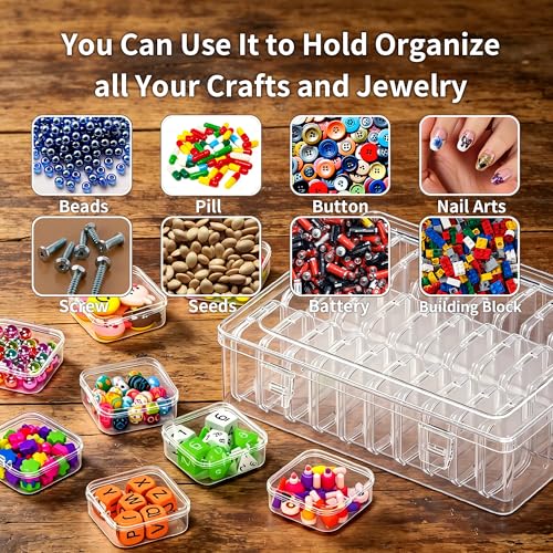 Bead Organizer Box, 31 Pcs Clear Plastic Storage Containers with Hinged Lids Mini Boxes for Jewelry Making, Crafts, DIY, Seed, Small Parts - size: 31 Compartments