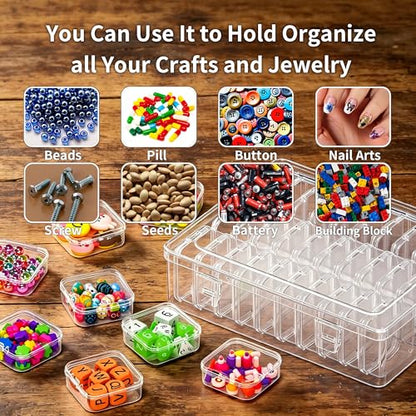 Bead Organizer Box, 31 Pcs Clear Plastic Storage Containers with Hinged Lids Mini Boxes for Jewelry Making, Crafts, DIY, Seed, Small Parts - size: 31 Compartments