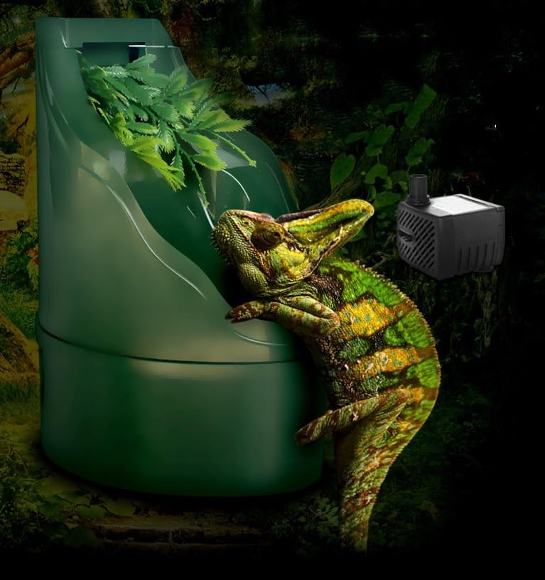 Reptile Chameleon Cantina Drinking Fountain Water Dripper Comes with Feeding Tongs Frosted Tweezer with Extra Pump for Lizard Turtle Snake Spider Frog Gecko Simulated Waterfall
