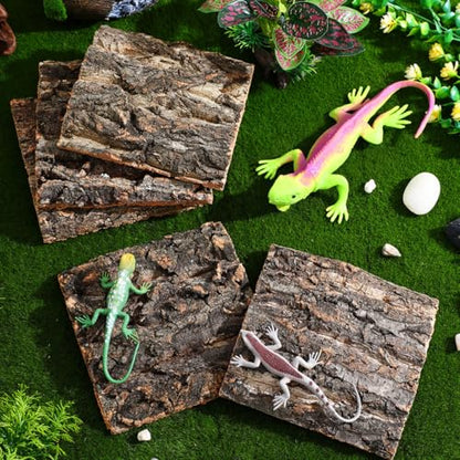 Garneck 5Pcs Reptile Terrarium Cork Bark Background - Natural Cork Wood for Reptile Tank Decor - Vivarium and Gecko Enclosure Background with Climbing and Hiding Features