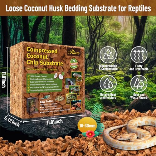 Riare 10LB Coconut Husk Chip for Reptiles, 72 Quart Coconut Fiber Substrate | Coco Chips Substrate Coconut Husk Bedding for Snakes, Tortoises, Ball Python, Bearded Dragon, Geckos, Lizards, Frogs - color: 1 Pack-10LB