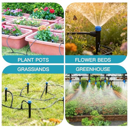 Garden Drip Irrigation System - 230FT Quick-Connect Automatic Watering Misting System Kit with 1/2" & 1/4" Tubing, Adjustable Spray Nozzles & Sprinklers for Lawn, Plant Bed, Greenhouse, DIY Irrigation