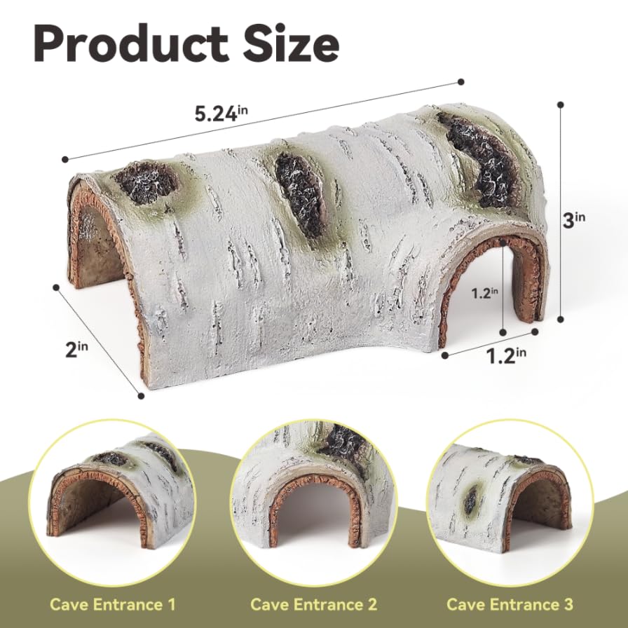 Natural Reptile Hide Basking Platform, Birch Tree Bark Trunk Habitats Decor | Reptile Hides and Caves, Aquarium Decoration Wood for Lizard Geckos Snake Spiders Frogs Turtle Shrimp Betta