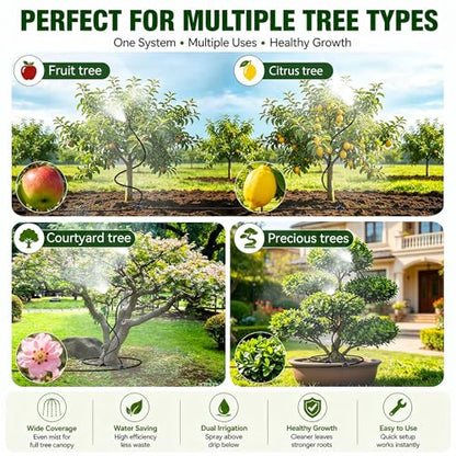 High-Flow Tree Irrigation System, 15FT 12mm Hose & 2Pcs 6.5FT Adjustable Nozzles, for Tree Roots & Canopies Irrigation, Leaf & Fruit Cleaning, Ideal for Fruit Trees & Ornamental Trees - size: 15FT