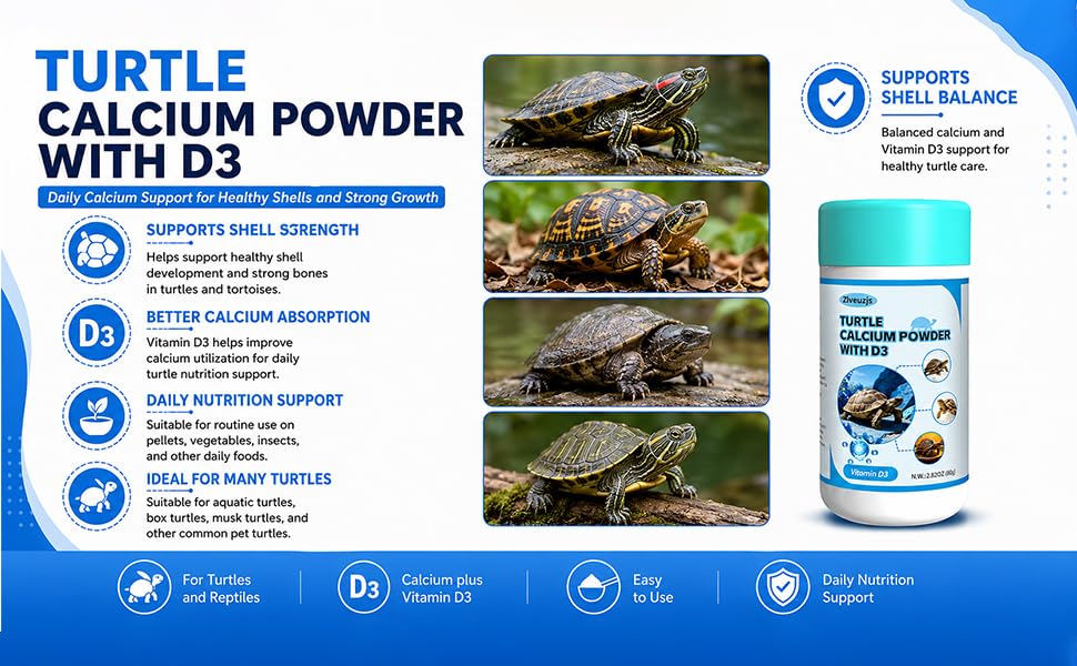 Turtle Calcium Powder D3- Phosphorus Free - Ultra fine Powder (2.82 oz)