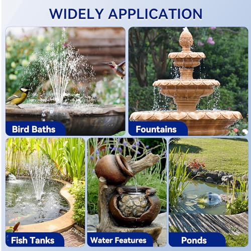 Antfraer 7W Solar Fountain Pump with 3600mAh Battery Backup & Pond Filter, Solar Water Fountain Pump with 8 Nozzles & PVC Tubing, Solar Fountain for Bird Bath, Small Ponds, Waterfall, Hydroponics - style: 7W （Built-in Battery）