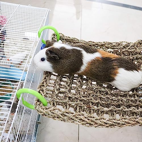 16 x 12 Inches Bird Seagrass Mat, Natural Seagrass Woven Net, Bird Hammock Mat with Hooks, Bird Cage Accessories, Climbing Rope Ladder Chew Toys for Cockatiel Hamster Guinea Pig Rats Hamster Parakeet - size: 16 x 12 Inches