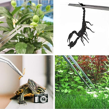 3Pcs Aquascaping Tools Kit, Long Stainless Steel Aquatic Plant Tweezers, Scrapers, Long Handle Feeder Tools for Fish Aquariums, Reptiles Snakes Lizard Gecko Spider and Bird (Silver) - color: Silver