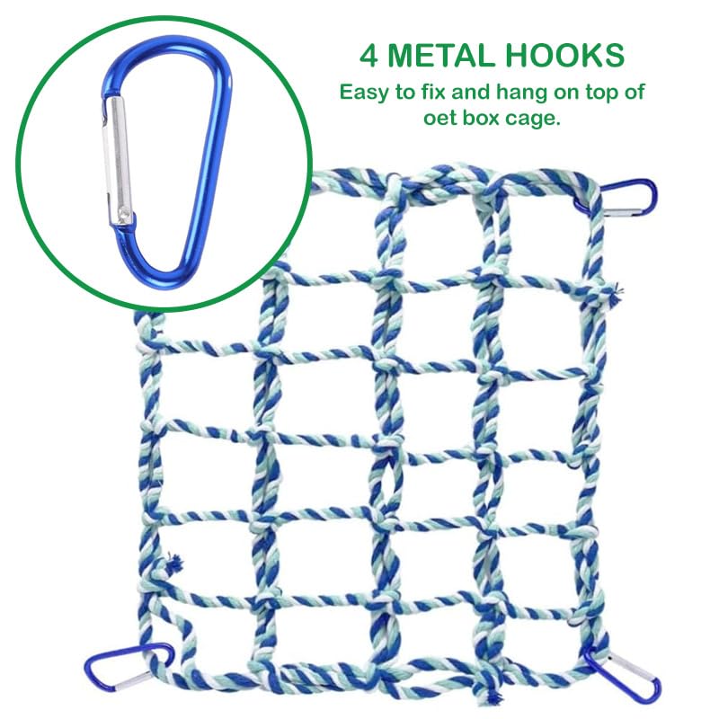 2 Pcs Rat Climbing Ropes for Cage - Rat Accessories - 12.6 x 9.84 inch Hammock - Cotton Rope Bridge - Bird Ladder with 4 Silver Hooks (Blue) - color: blue