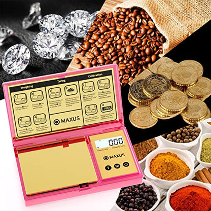 Digital Gram Scale with 200g x 0.01g Capacity | Stylish Pink Plated Shining Cover and Platform, Mini Pocket Scale for Food and Jewelry - color: Pink
