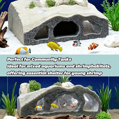 3D Printed Large Aquarium Cave for Fish Tank, Natural Under Gravel Underground Tunnel Hideout for Corydoras, Kuhli Loach, Clown Loach and Betta